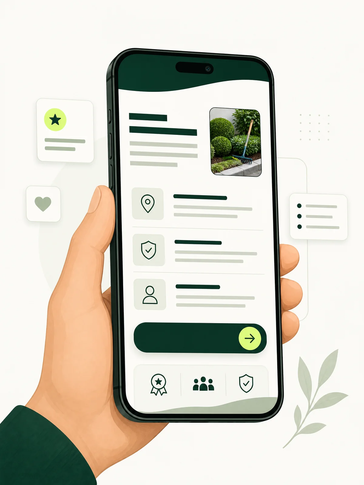 Ilustração de uma landing page para Google Ads sendo visualizada no celular, com conteúdo organizado e botão de contato em destaque