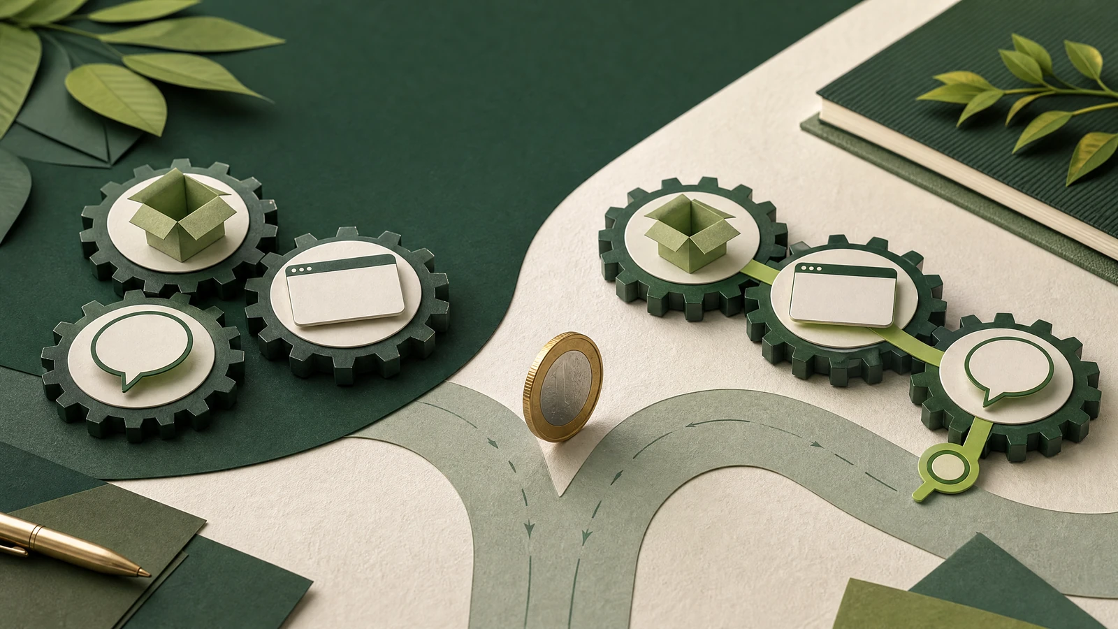 Google Ads para empresas: ilustração conceitual de uma empresa avaliando oferta, página e atendimento antes de anunciar.